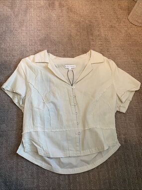 Miou Muse tan button up crop shirt